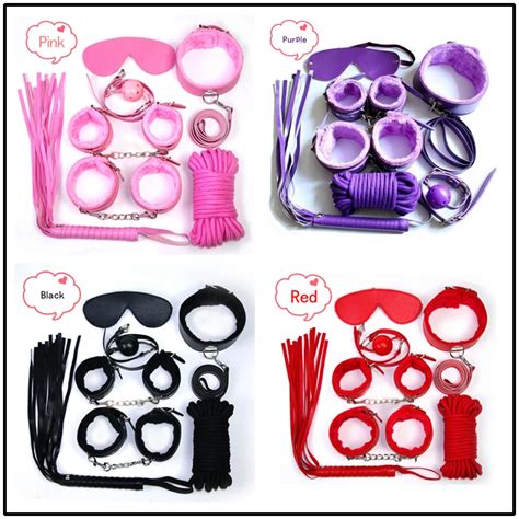 Adult Game 7810pcs Pink Bdsm Bondage Restraints Set Kit Ball Gag Cuff Whip Collar Fetish Sex