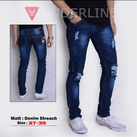 Jual Celana Sobek Pria Jeans Skinny Ripped Jeans Robek Cowok Bahan