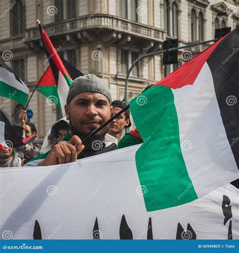 People Protesting Against Gaza Strip Bombing in Milan, Italy Editorial