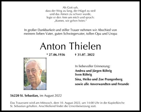 Traueranzeigen Von Anton Thielen Rz Trauer De