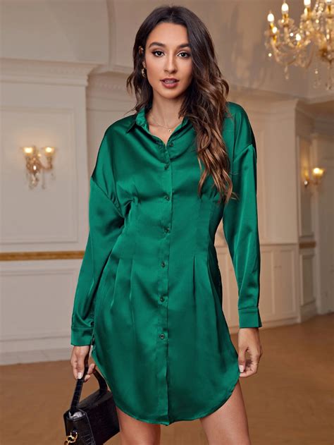 Robe Chemise En Satin Mode En Ligne Shein France Robe Chemise