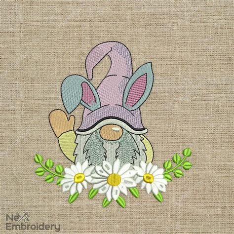 Easter Wreath Gnome Embroidery Design Easter Embroidery Etsy