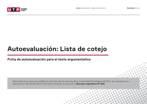 Semana Autoevaluaci N Lista De Cotejo Este Material Es Para Uso