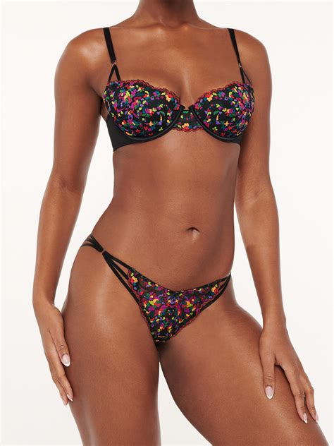 Steamy Floral String Lace Bikini In Black Multi Savage X Fenty Uk