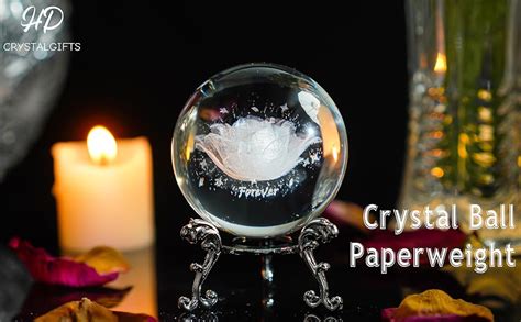 HDCRYSTALGIFTS 60mm 3D Inner Carving Rose Flower Crystal Ball