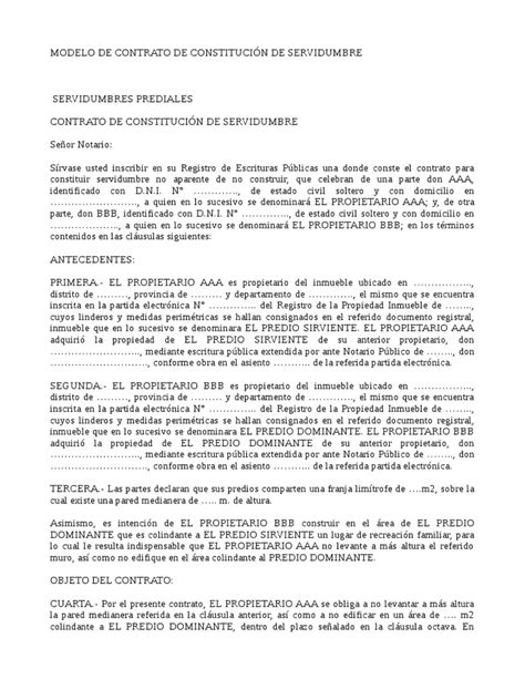 Modelo De Contrato De Constitución De Servidumbre Pdf Gobierno