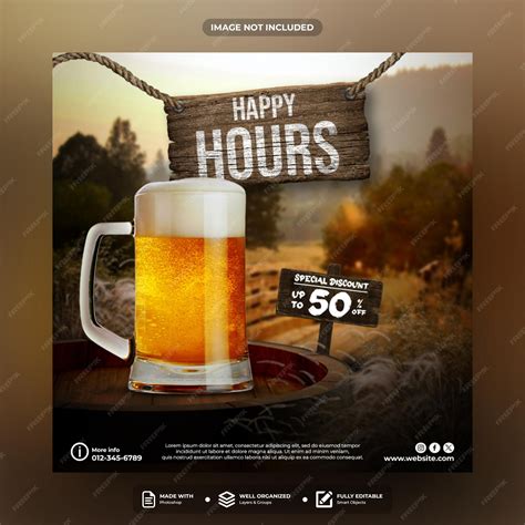 Premium PSD | Happy hours social media post template design