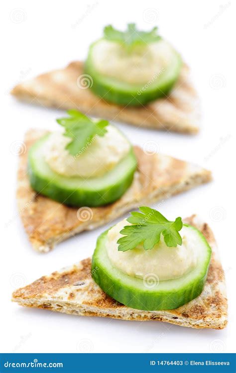 Appetizer Of Pita With Hummus And Cucumber Stock Image Image Of