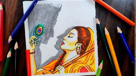 Meera Shri Krishna Of Shadow Dual Drawing With Pencil Sketch Step