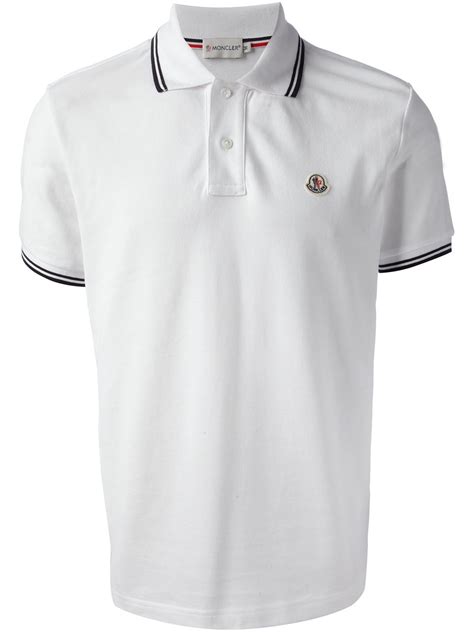 Moncler Striped Trim Polo Shirt In White For Men Lyst