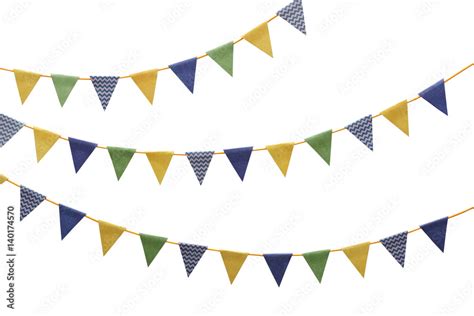 Bunting party flags made from scrapbooking paper on white background ...