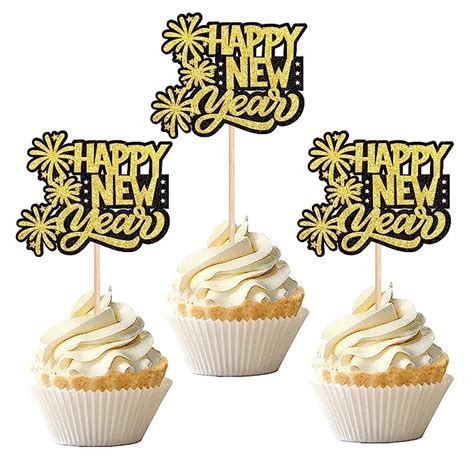 Amazon Pcs Happy New Year Cupcake Toppers Glitter Firworks