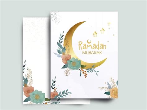 Cart O Ramadan Mubarak Lua Crescente Dourada Em Fundo Floral