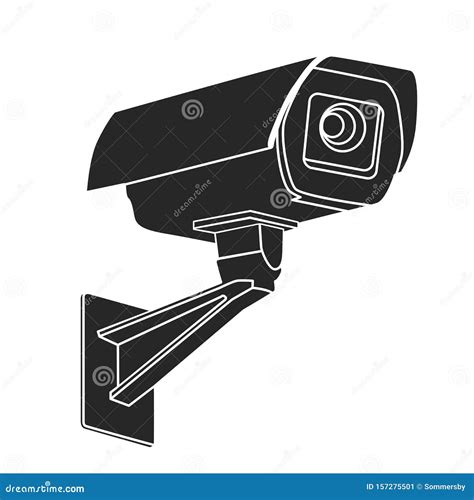 Black Silhouette Of Cctv Security Camera On White Background Stock