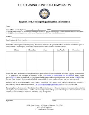 Fillable Online Request For Licensing Disqualification Information Fax