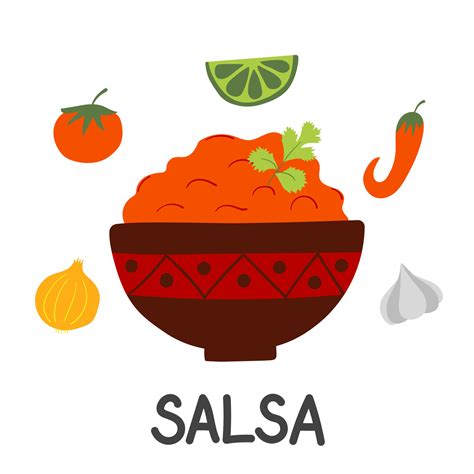 Mexican Tomato Sauce Salsa With Fresh Raw Ingredients Flat Vector