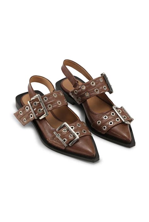 Fossil Brown Feminine Buckle Ballerinas Ganni Flat Shoes Women