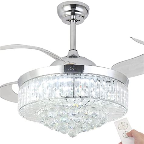 Nutcrust Retractable Crystal Ceiling Fan Light Change Led Silent Fan