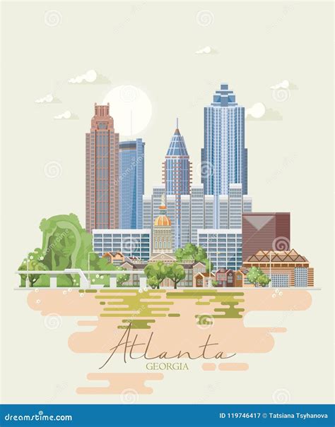 Atlanta Georgia City Map USA Labelled Black Illustration
