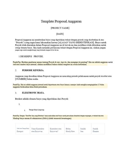 template proposal anggaran proyek