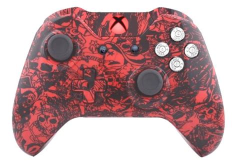 CRAZY RED SKULL HYDRO DIPPED XBOX ONE WIRELESS CONTROLLER WITH NICKEL