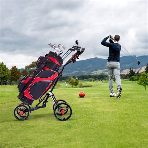 Tangkula Golf Push Pull Cart Lightweight Aluminum Collapsible 4 Wheels Golf Push Cart Golf