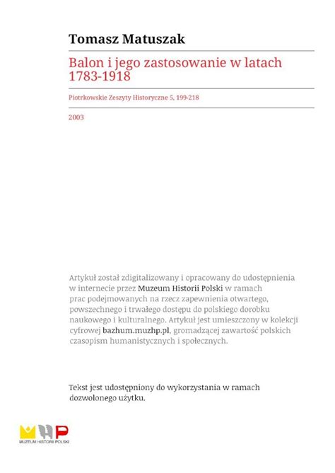 PDF Tomasz Matuszak Muzeum Historii Polskibazhum Muzhp Pl Media