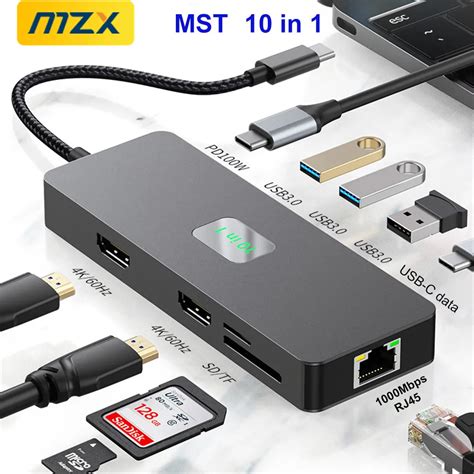 MZX 10 In 1 MST Docking Station HDMI Compatible 4K 60Hz 1000M Ethernet