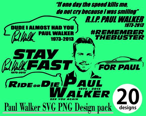 Paul Walker Svg Png 20 Design Pack Dominic Toretto Brian Etsy