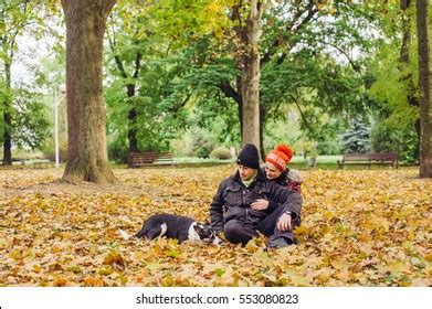 Loving Couple Walking Dog Park Good Stock Photo 553080823 | Shutterstock