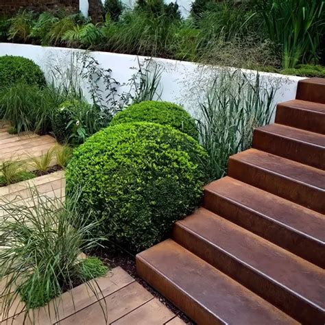 Outdoor Garden Stair Steps Weather Resistant Metal Corten Steel Stairs