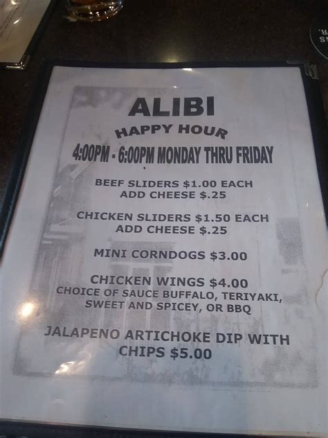 Menu at Alibi Bar & Grill, Salem, 590 Taggart Dr