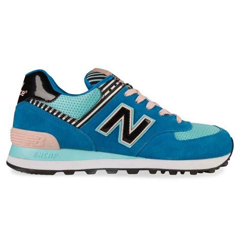 Sale Clearance Women New Balance 574 Stripe Running Shoes Blue Light Pink Turquoise Black