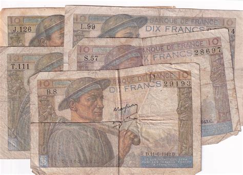 Billet France Lot 5 x10 Francs Mineur dates différentes 1942 à 1946