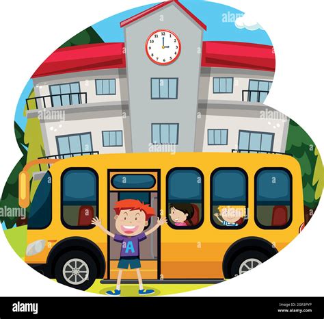 Happy boy infornt of a school bus Stock Vector Image & Art - Alamy