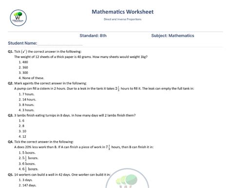 Free inverse proportion worksheet, Download Free inverse proportion ...