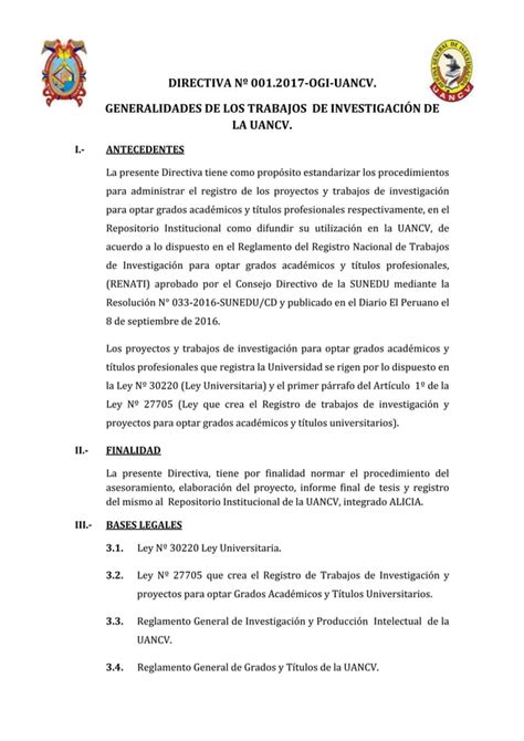 Esquema De Uancv Directiva N 001 2017 PDF