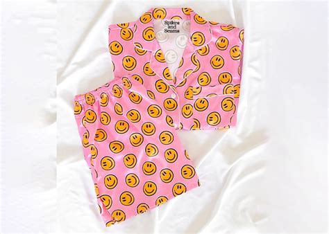 Smiley Face Pajamas, Smiley Print Pajamas, Pink Wedding Pajamas ...