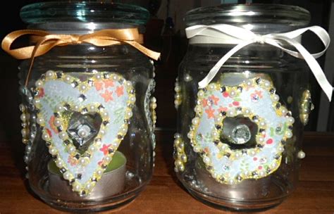 Hand decorated candle jars with vintage floral and crystals