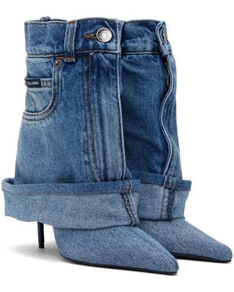 Dolce Gabbana Dolce Gabbana Blue Patchwork Denim Boots Lyst Uk