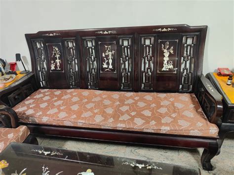 Traditional Wood Sofa, Furniture & Home Living, Furniture, Sofas on Carousell