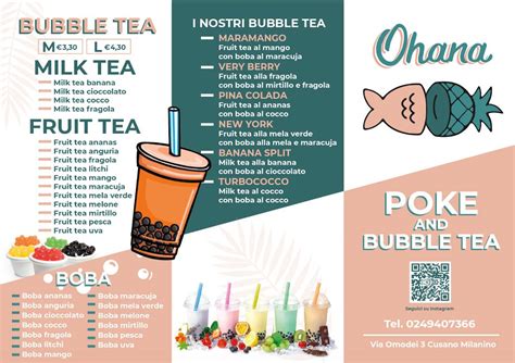 Menu Da Ohana Poke Bubble Tea Coffee Pub Bar Cusano Milanino