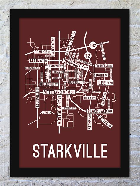 Starkville, Mississippi Street Map Print - School Street Posters