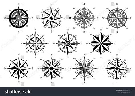 Vintage Compass Windrose Antique Compasses Nautical Stock Vector Royalty Free 1555954115