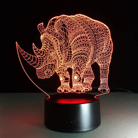 Cute Animal Rhinoceros Lamp Colorful Acrylic Table Lamp For Party Baby