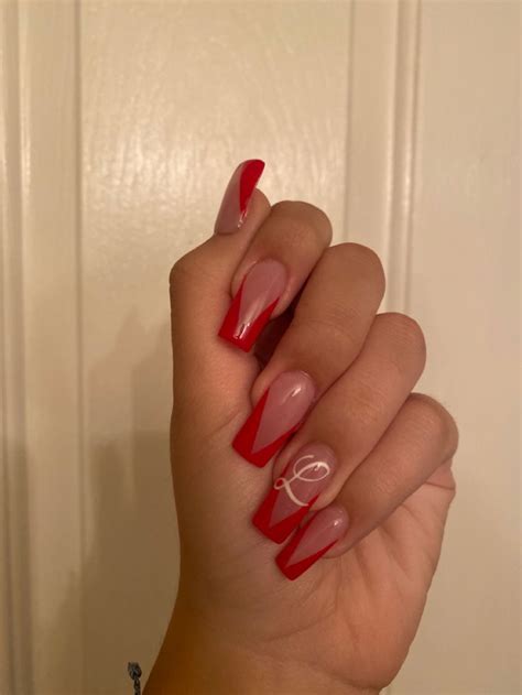 Acrylic Nails With Boyfriend Initial Purple Acrylic Nails Red Nails