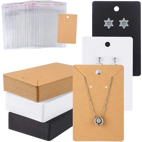 50Pcs Kraft Paper Necklace Earrings Cards And OPP Bag Set DIY Jewelry