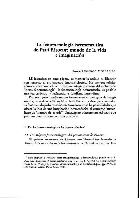 La Fenomenologia Hermeneutica De Paul Ricoeur Mundo Uned