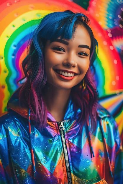 Premium Ai Image Asian Young Woman Colorful Gen Z Girl Portrait