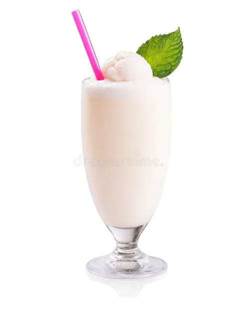 Lychee Milkshake Clear Glass Lychee Fruits Rose Syrup Mint Sprig Stock